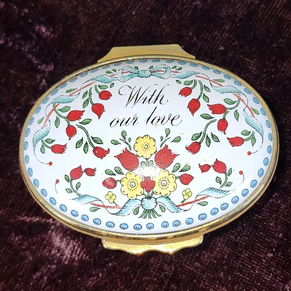 Halcyon Days Enamel Trinket Box With Our Love Vintage Floral